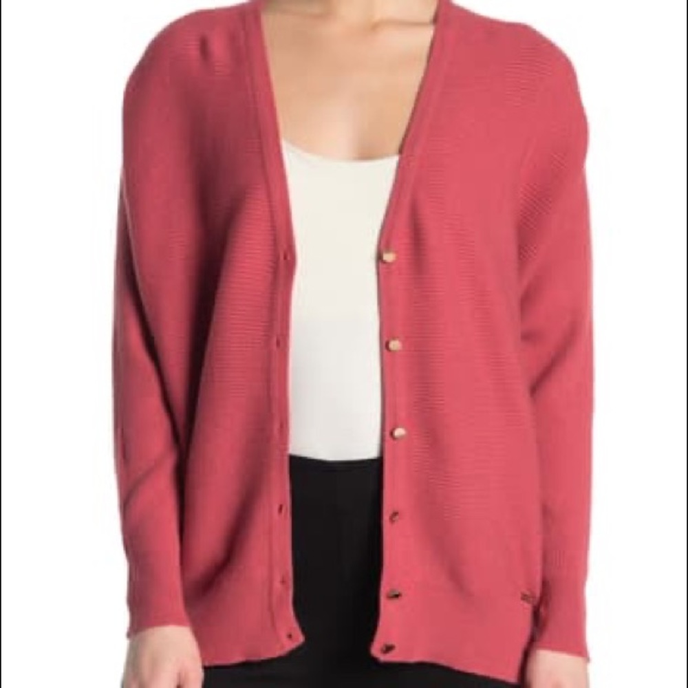NWT T Tahari Ottoman Ribbed Knit Button Cardigan